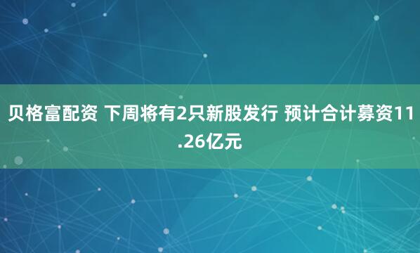 贝格富配资 下周将有2只新股发行 预计合计募资11.26亿元